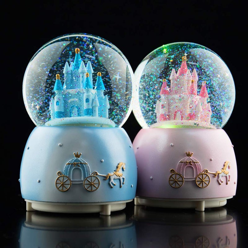 Musfunny Music Boxes Crystal Carousel Rotating Unicorn Snow Box with Colorful Changed LED Light Great Gift for Kids Girls (Castle Pink) - Image 5